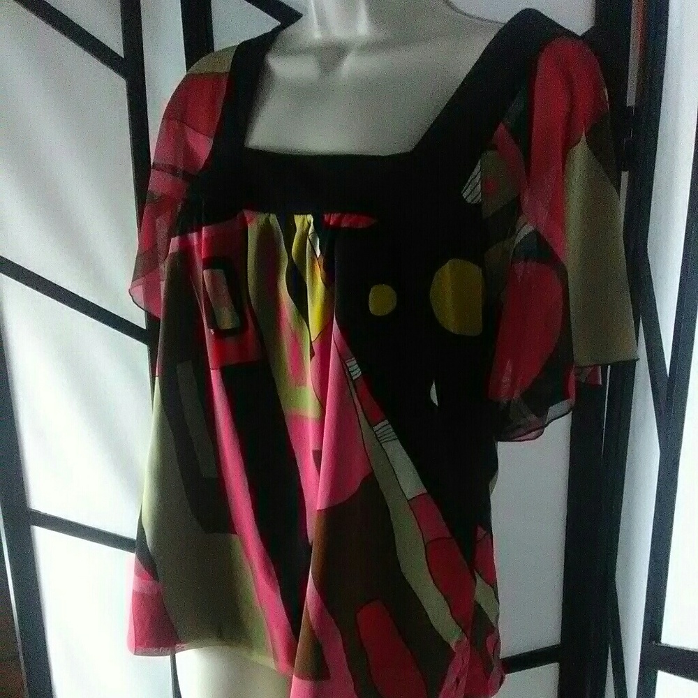 INC Women's Sheer Lined Multicolored Top